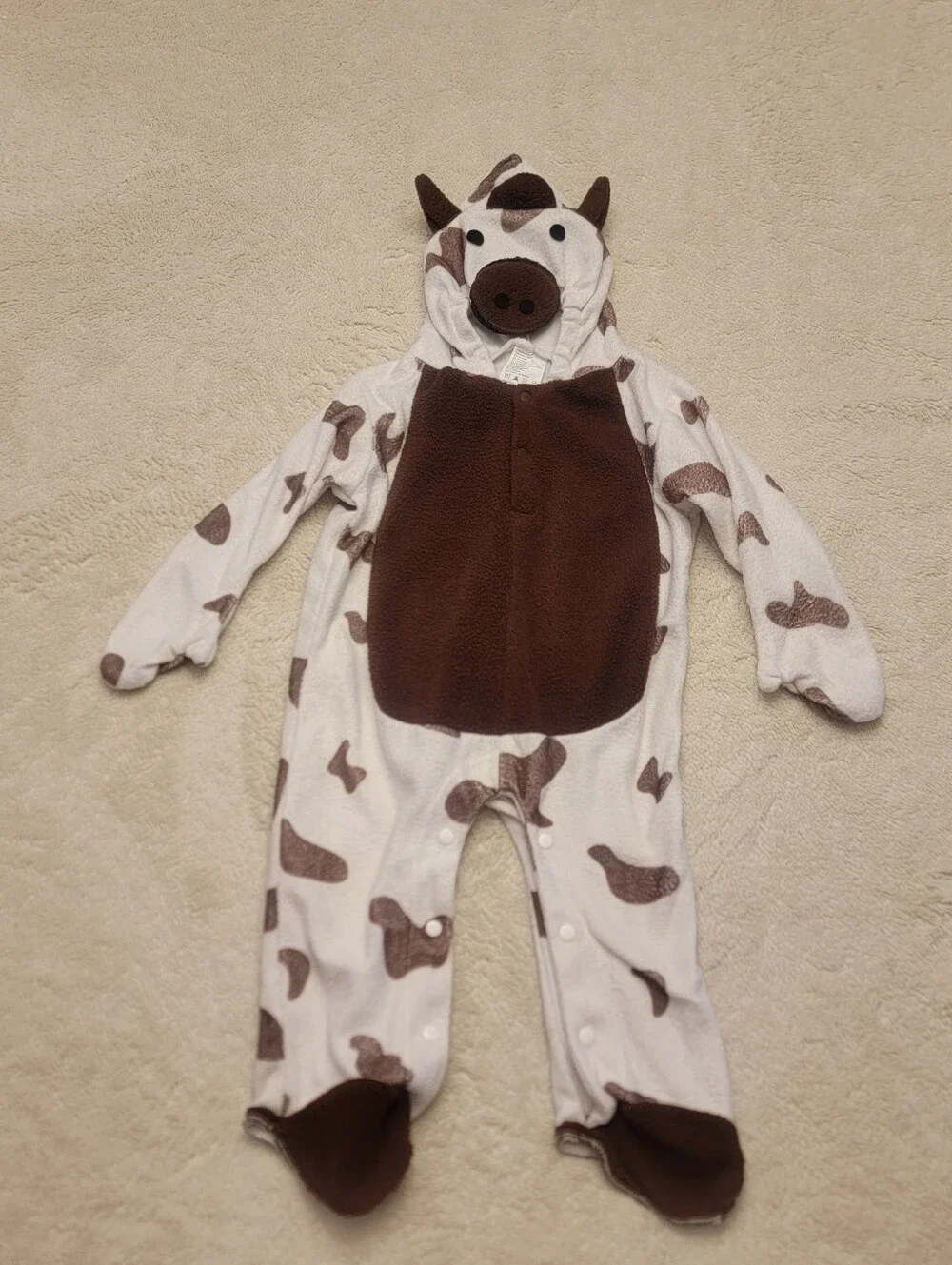 Toddler Fleece Brown And White Cow Halloween Jumpsuit Costume